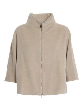 Fabiana Filippi Women's Taupe Zip-Front wool Coat medium